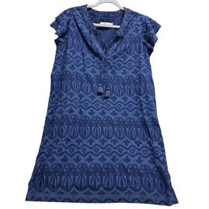 Vineyard Vines Navy Blue Damask Print Tassel Tie Shift Dress Womens Large